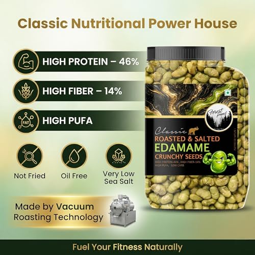Image of Forest Found Roasted & Salted Edamame (500g) Beans | 46% High Protein & 14% Fiber | Oil-Free Vacuum Roasted Crunchy Seeds | Low Carb, Plant-Based Protein Healthy Snack | Young Green Soybeans