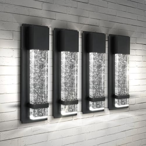 Image of ASD LED 13 Inch Bubble Glass Wall Light Fixture | 12W 500LM 3000K-5000K 120V | 3CCT, Waterproof, Dimmable, ETL Listed | Exterior Flush Mount Sconce, Outdoor-Indoor Lighting | Black, 4 Pack