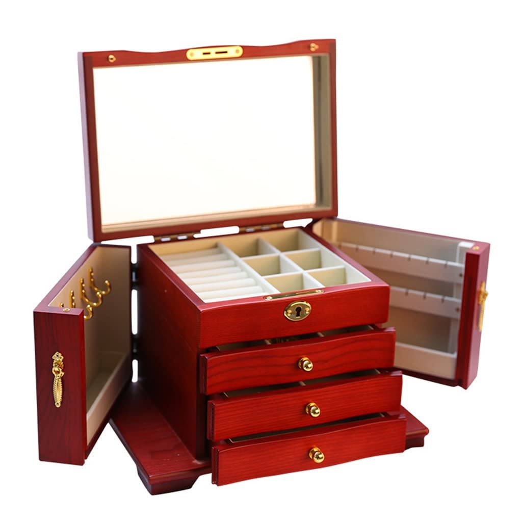 Organisateur de bijoux en bois massif de luxe avec serrure sécurisée et miroir