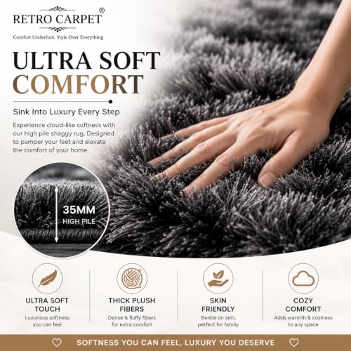 Image of Carpet for Living Room 5X7 FEET Modern Soft Shaggy Carpet Thick, Fluffy & 2 inch Pile Shag Rug for Your Kids Room, Bedroom & Livingroom (Black & Gray)