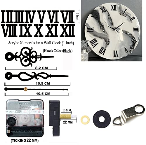 Image of 12 Pcs Arabic Mirrored Acrylic Numerals Movement Machine 22mm for Wood Resin Marble Clock Fancy Needles Pack 1 (Black D4)