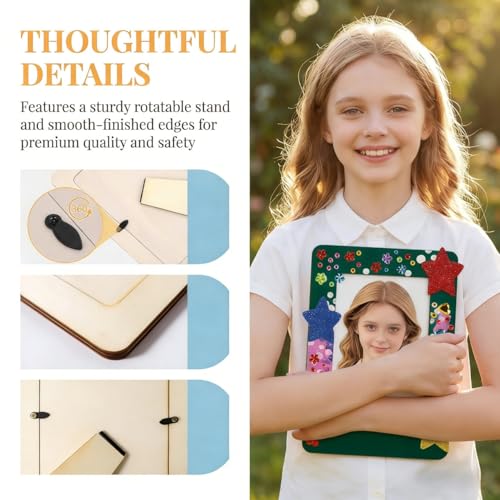 ASOUUNLD Bilderrahmen Holz Set 8 Stück Holzbilderrahmen zum Bemalen und Basteln mit Holzbilderrahmen Glitzersteinen & 6 Farbpinseln Fotorahmen 19x14 cm DIY Bastelset für Geschenke Deko Geburtstag