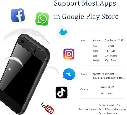 Miniatura 4 de Super Mini 2.5 pulgadas Android Smart Phone Quad Core 1G+8G 5.0MP Dual SIM Mini Teléfonos de alta definición desbloqueados (blanco)