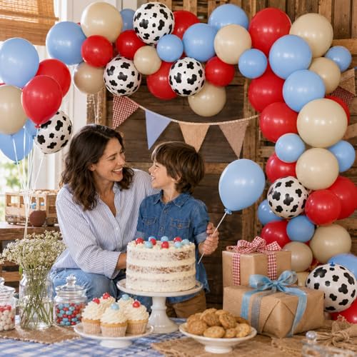 Image of Farm Balloons, 50Pcs 12 Inch Red Blue Apricot Cow Print Latex
