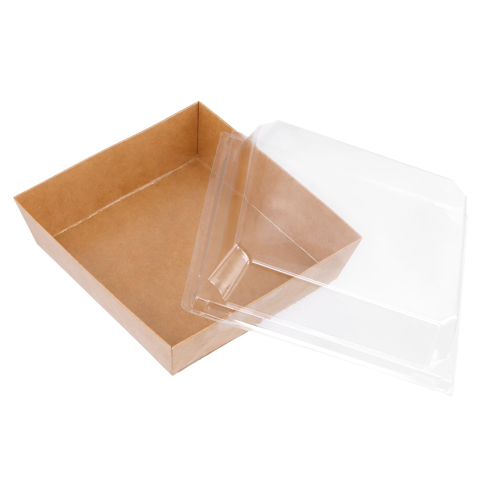 100 cajas cuadradas de papel kraft para tartas de 13,5 x 12,5 x 6 cm, con tapas transparentes de plástico, cajas de postre marrones para cupcakes, sándwiches, galletas