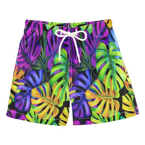 Swim Shorts for Boys, Anti-Chafe Swim Trunks Boys 2 T, Monstera Leaves