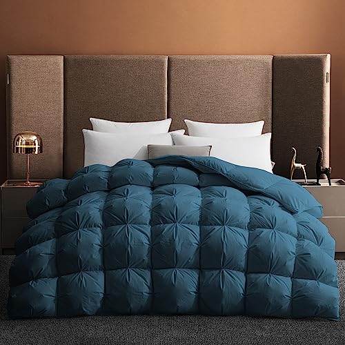 puredown - Puredown® Goose Feather Down Comforter, 100% Cotton All Season Duvet Insert, Cloud Fluffy Pinch Pleat, (King, Navy, 106"X90")