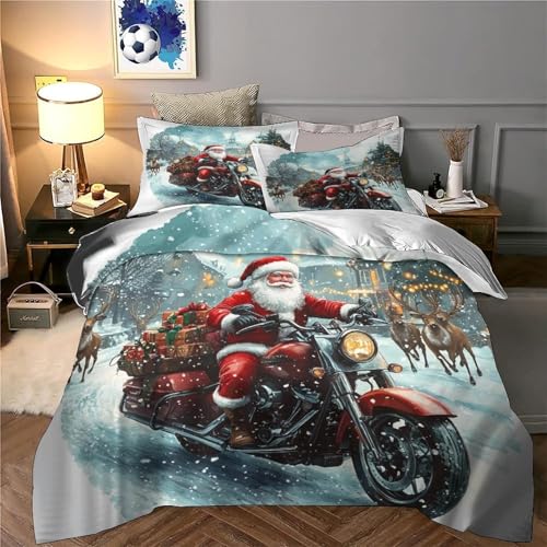 Housse de couette Père Noël moto 140x200 microfibre 3D - 6