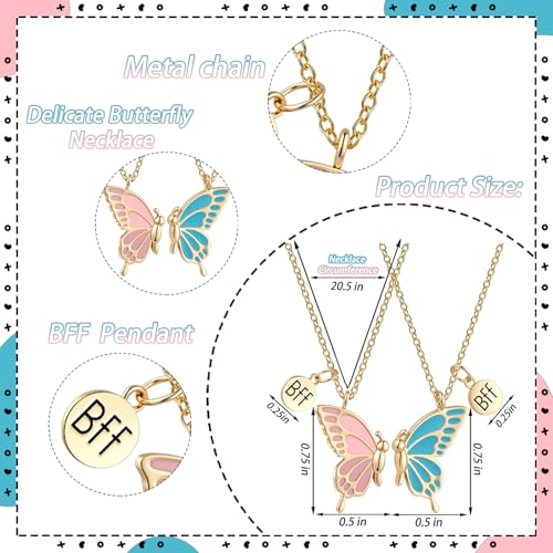 Bff Necklace for 2 Best Friend Necklace Butterfly Matching Necklaces for Best Friends Birthday Mothers Day Gifts for Friends Bestie 2Pcs Blue and Pink Key Chain 7