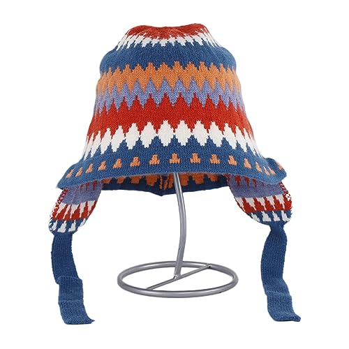 Winter Ear Protect Elastic Windproof Stripe Pattern Hat Ear Protector Hat Adult Winter Cycling Skiing Supplies Navy Blue