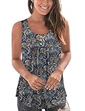 Beecarchil Women's Flowy Shirts for Women Floral Print Fit Tunic Tank Tops Color 1 XL