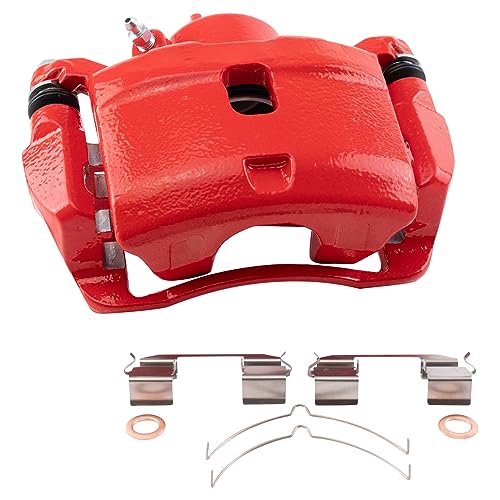 Image of TRQ Front Brake Caliper Set Painted Red Brackets Compatible with 2002-2004 Honda CR-V 2003-2011 Honda Element