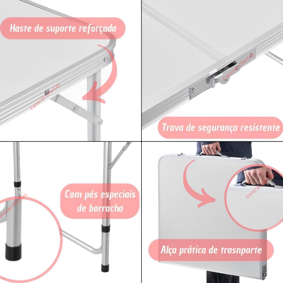 Mesa Dobrável Portátil Vira Maleta Multifuncional Estrutura Em