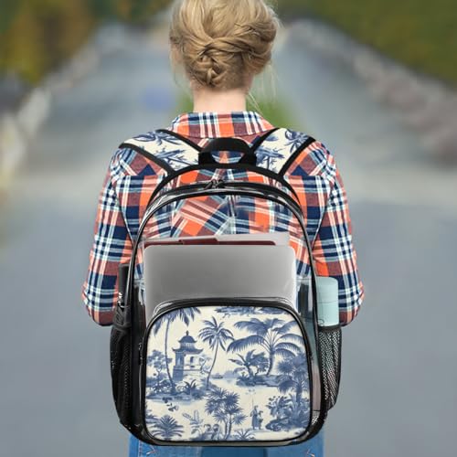 Hand Painted Coconut Trees Tower Clear Backpack Stadium Approved PVC Backpacks for Adults Heavy Duty Clear Bag for Work Security Travel College3