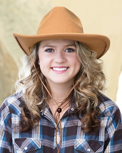 Image of Lanzom Women Men Retro Felt Wide Brim Western Cowboy Cowgirl Hat Dress Up Hat with Wind Lanyard