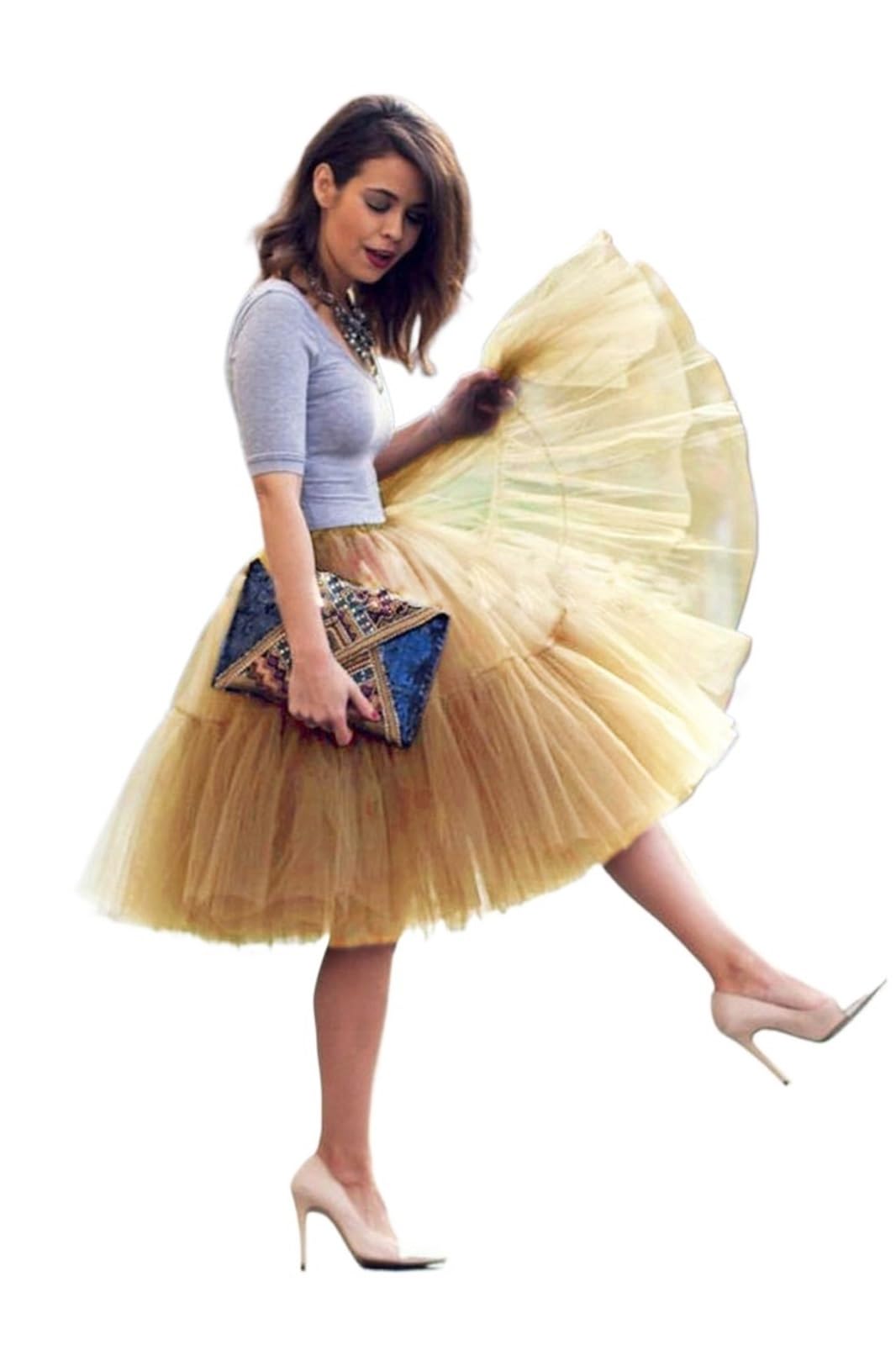 YXINAER Underskirts for Dresses Fluffy Tulle Skirt Petticoat Adult Elastic Waist Underskirt Layers Bridal Tutu Skirts Women(Golden)