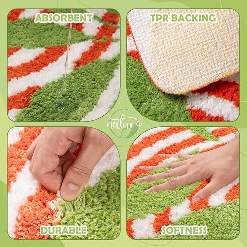 LINROMIA Rainbow Non Slip Bath Mat Orange 50 x 80 cm, Super Absorbent and Quick Dry Color Bathroom Mats, Soft Microfiber Bathroom Rug Machine Washable Bathroom Floor Mats for Bathtub Bedroom Kitchen