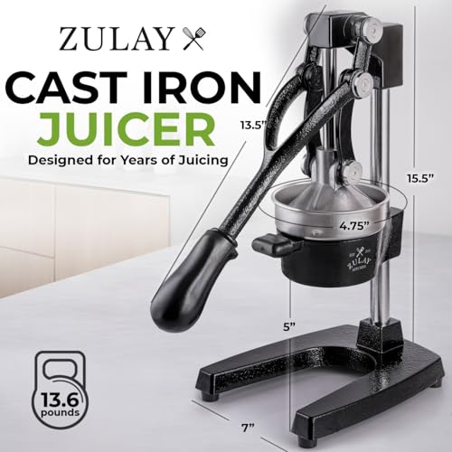 Zulay Kitchen Cast Iron Juicer - Easy-to-Clean Heavy-Duty Manual Juicer, Professional Citrus Juicer - Stainless Steel Lemon Squeezer - Manual Citrus Press & Orange Squeezer - Orange Juicer (Black) - Image 3