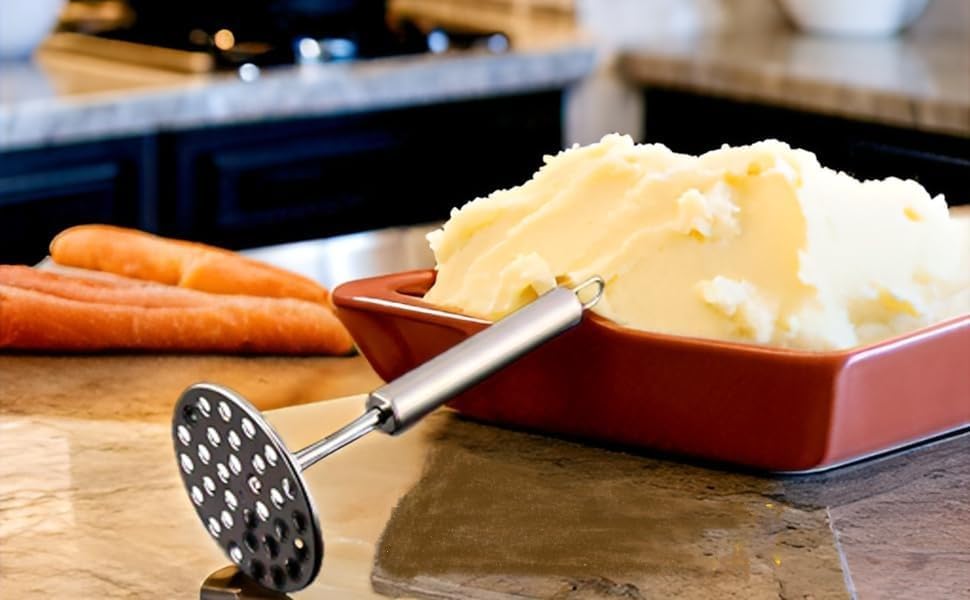 Image of Stainless Steel Potato mashers Whisker, Hand Tool Stainless Steel Mini Kitchen Whisk with Pav Bhaji Masher Best Kitchen Tool Combo for Your Home (Whisk 25CM and Masher 20CM)