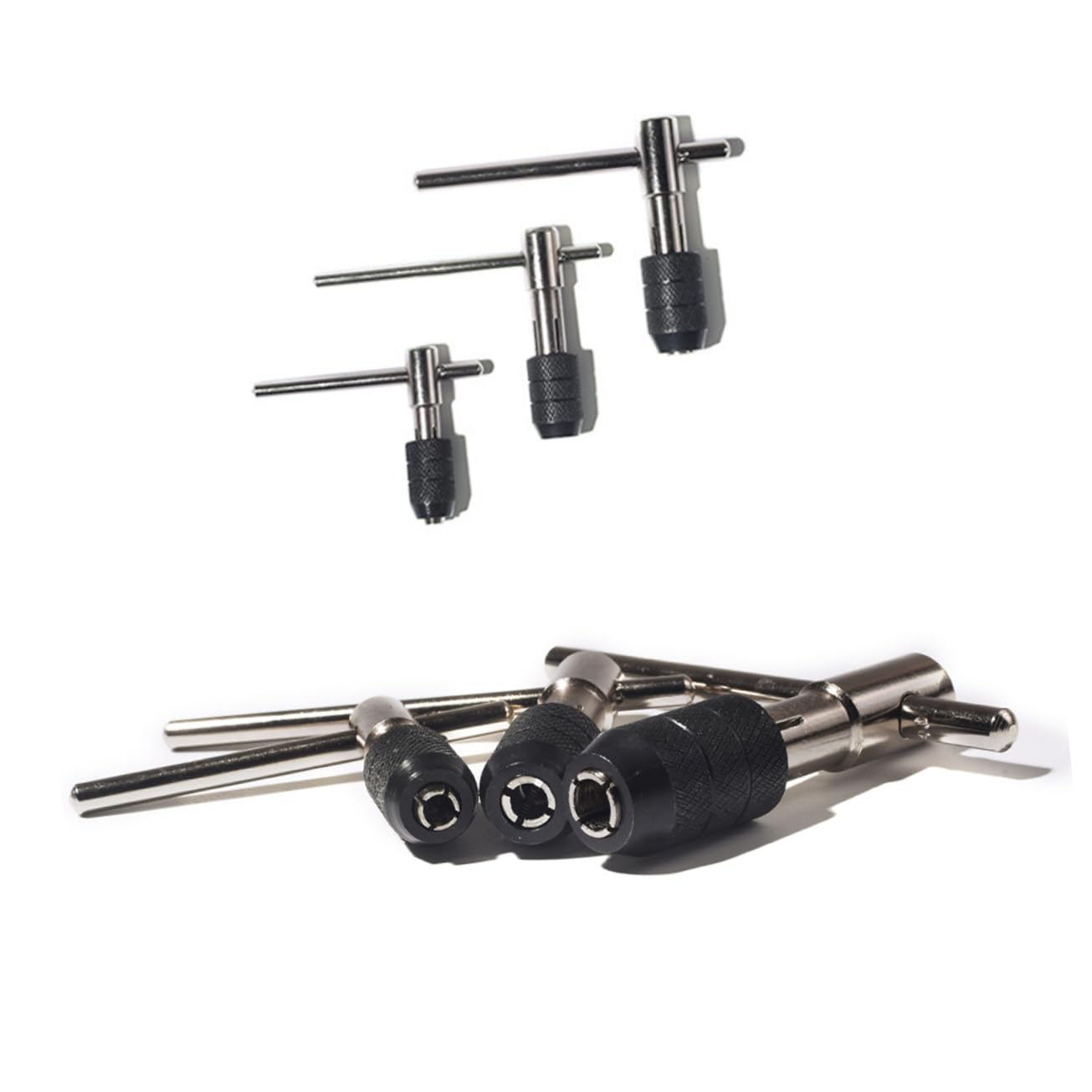 Housoutil 3 Pcs T-handle Ratcheting Tap Wrench Set Gear Wrench Ratchet for M5-8 -12 Construction Ratcheting Tap t Handle