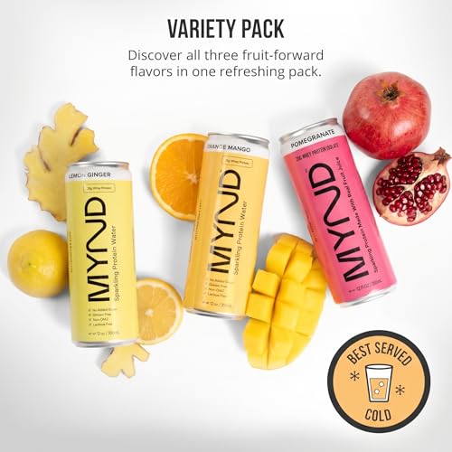 Image of MYND Sparkling Protein Water, Variety Pack, 12 Pack | 20g Whey Protein Isolate Per Can, Clear Protein Drink, Lactose Free, Gluten Free, No Added Sugar
