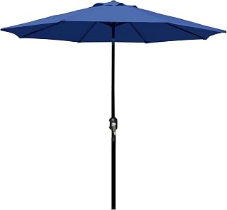 Blissun 9 Foot Patio Umbrella with 8 Sturdy Ribs, Push Button Tilt, Crank Lift & UV Protection - Outdoor Market Yard Shade
