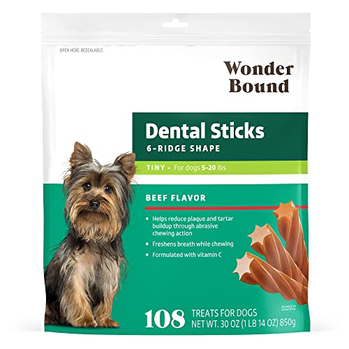 Image of Wonder Bound Beef Flavor Dental Sticks for Tiny Dogs (5-20 lbs), 6-Ridge Shape for Plaque & Tartar Control, Freshens Breath, Formulated with Vitamin C, 108 Count