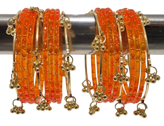 Image of kashmiri ghangharoo glass bangle Set For Women And Girls | Light Weight Bangles | Traditional Transparent Fancy Glass Chudi Set for Wedding, Party (18 Bangles)