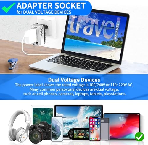 Image of 220V to 110V Converter, DOACE 2000W Travel Voltage Converter for Hair Dryer Straightener Curling Iron, 10A Power Adapter with 2 USB and EU /UK /AU /US Plugs for Charging Laptop Tablet Camera Cell Phone