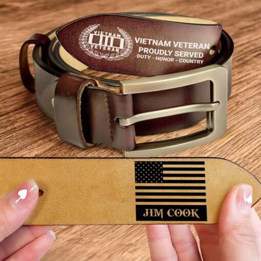 Personalized Vietnam Veteran Belt, Vietnam Veteran Proudly Served Leather Belt, Vietnam Veteran Gift Adjustable Leather Belt Gifts for Men, Personalized Leather Belts For Men3