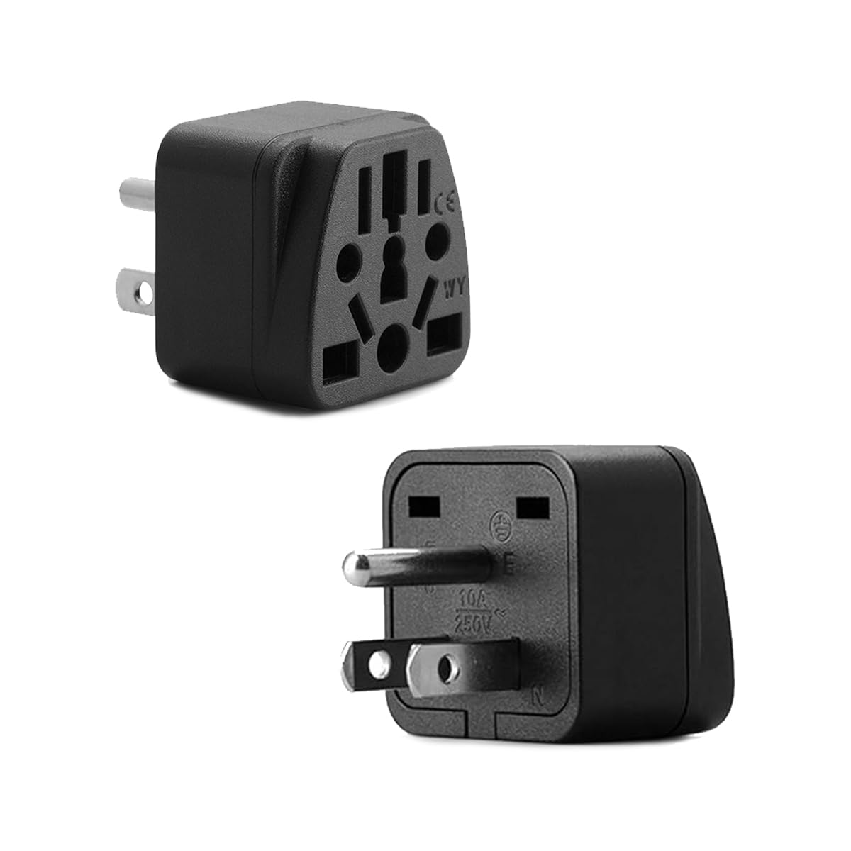 2 Pack US Travel Plug Adapter, UK/EU/AU/CN to USA Grounded 3 Prong Power Converter, Universal Wall Charger Adapter for USA, Europe, Asia, Australia -