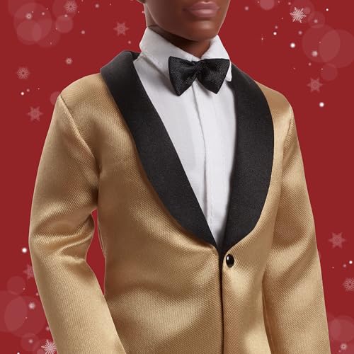 Barbie Signature 2025 Holiday Dark Brown Hair Ken Collectible Fashion Doll Wearing Full Suit with Golden Jacket in Displayable Packaging & Doll Stand - image 3