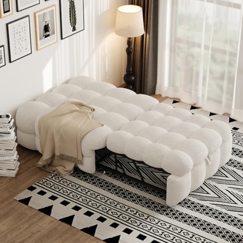 PUGSDRLY Canape Lit 1 Place Convertible,Pouf Salon,Canapé Convertible,Design Rétractablem,Lit Capitonné 1 Place,Tissu Peluche (Beige)
