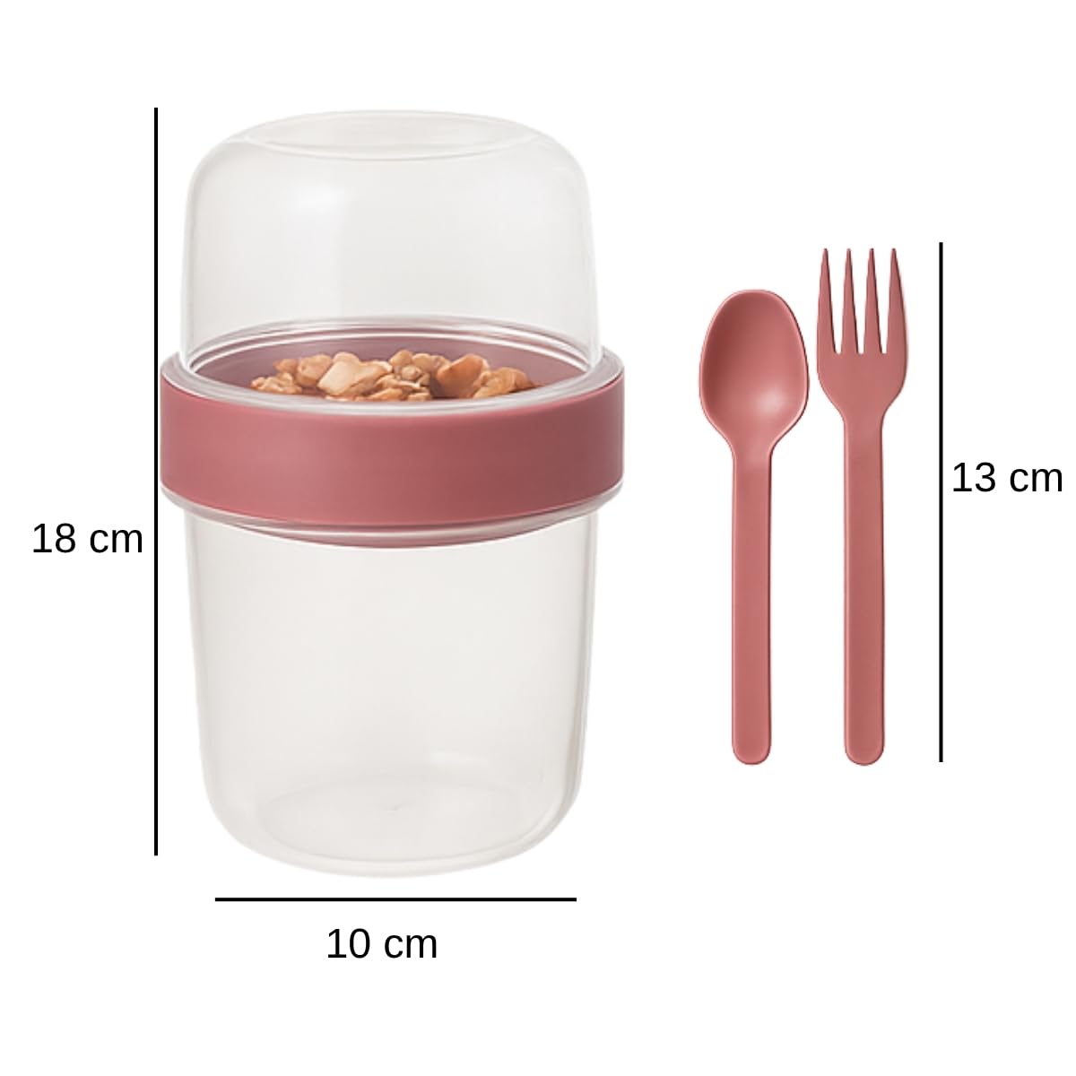 Pembe Saklama Kabı – 2 Katlı Taşınabilir Yemek Kabı, Kaşık ve Çatal Dahil 18x10 cm