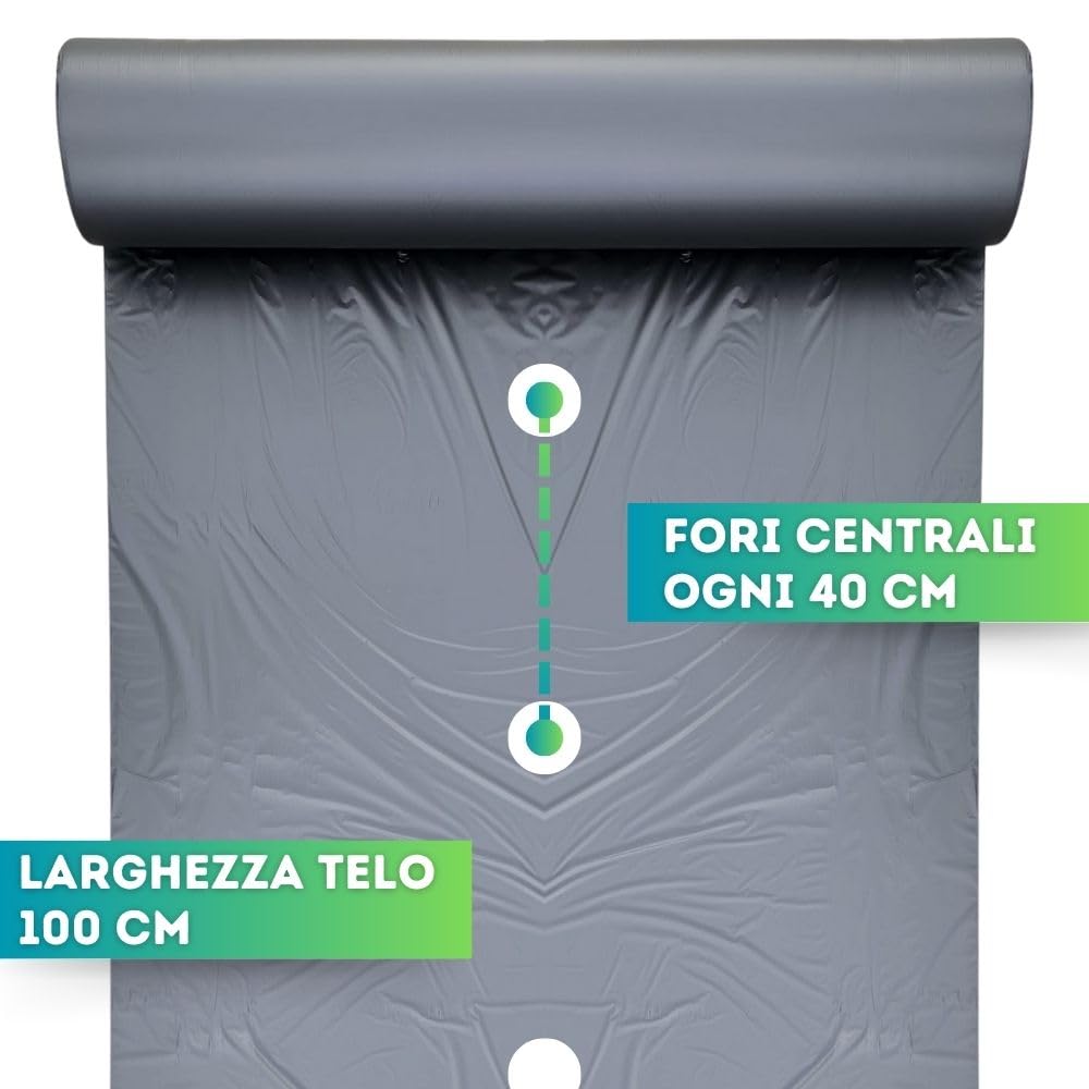 DI GIULIO SRL Telo BIODEGRADABILE PACCIAMANTE Larghezza 1 MT con Fori Centrali a 40 cm Varie Misure | Copertura Terreno ANTIERBACCE PACCIAMATURA | Bio Orto (1m x 200m)
