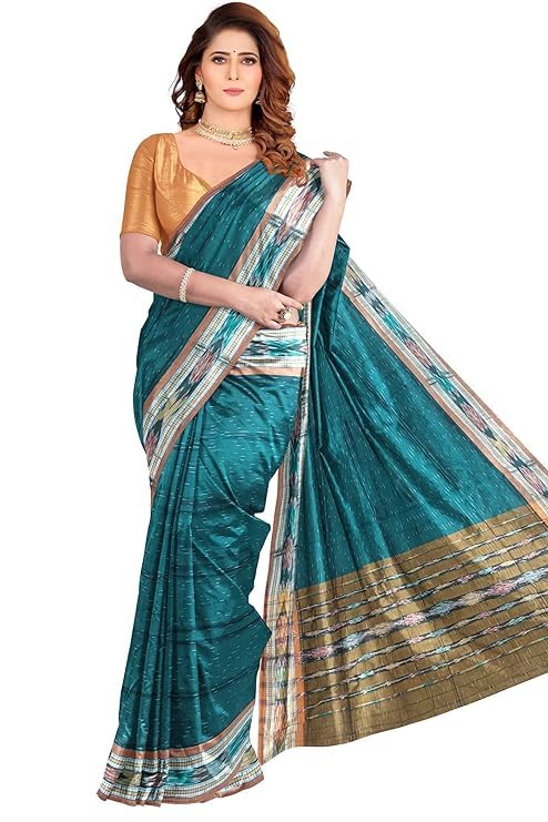 Image of Sambalpuri Handloom Saree Women's Cotton Saree Odisha Handloom Handmade Pure Cotton Khandua Natural Cotton Ikat Sambalpuri Saree For Women Ikat Handloom Saree For Women