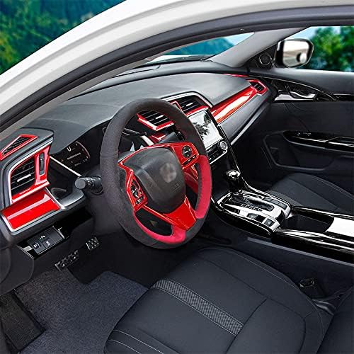 Boltry ABS Full Set of Car Interiors Instrument Panel Decorative Center Console Moulding Trim Air Outlet Automotive Steering Wheel Cover Accessories 14Pcs for Honda 10th Civic 2016-2020