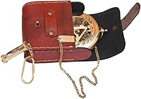 Vista 2 de Handcrafted Vintage Brass Sundial Compass – Antique Nautical Sun Clock with Leather Case – Engraved Collectible Gift for Him – Ideal for