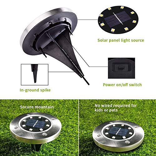 INCX Solar Ground Lights, 12 Packs 8 LED Solar Garden Lamp Waterproof In-Ground Outdoor Landscape Lighting for Patio Pathway Lawn Yard Deck Driveway Walkway White