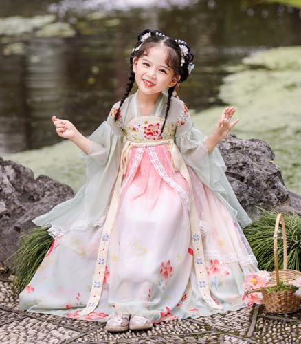 Vestido Hanfu chino para niñas, disfraz estilo antiguo con print floral miniatura 5