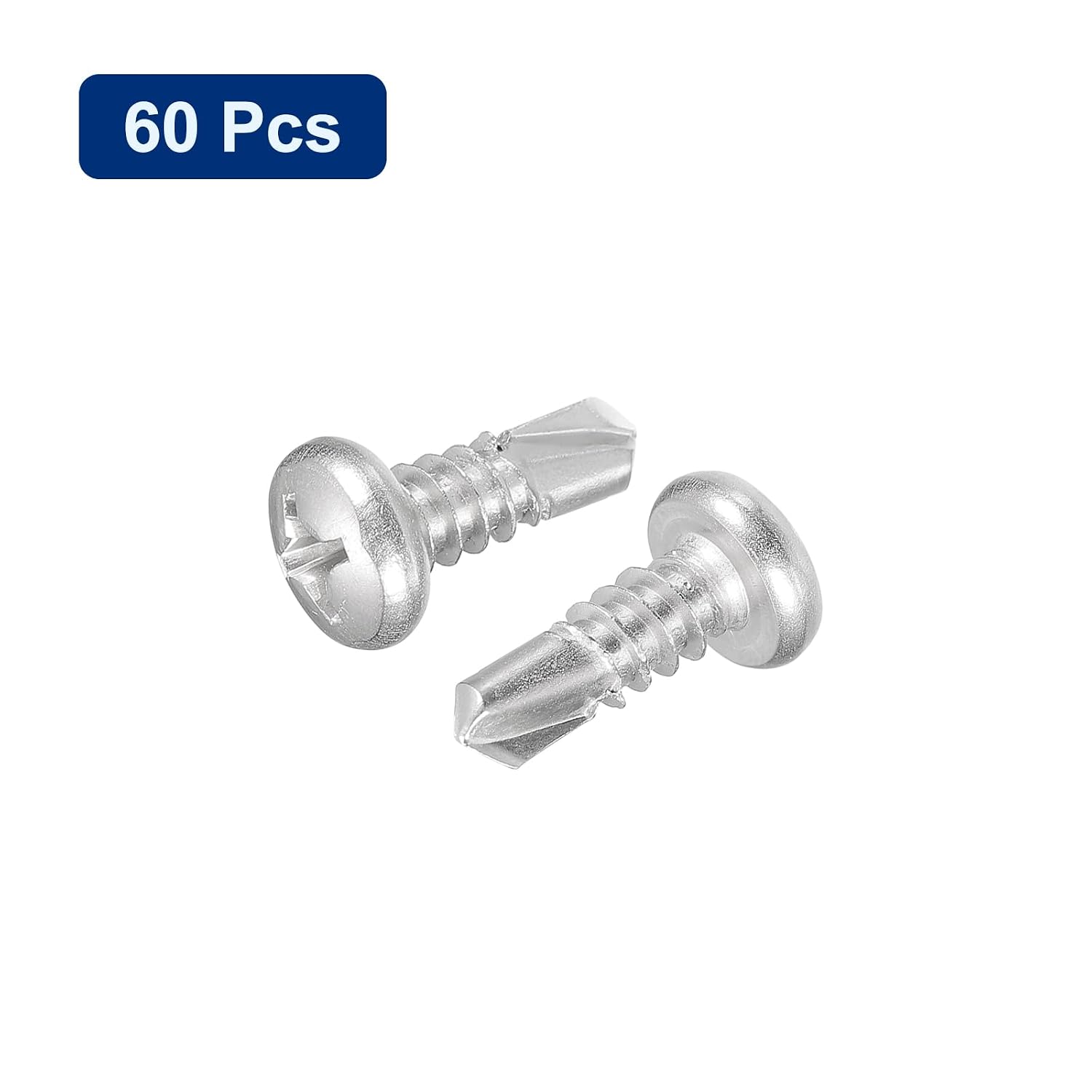 uxcell #14-3/4" Self Drilling Screws, 60pcs 410 Stainless Steel Phillips Pan Head Self Tapping Screws for Wood Plastic