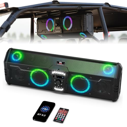 KEMIMOTO Midnight 90 UTV - Barra de sonido UTV de 34 pulgadas, Bluetooth, 10 altavoces con luces RGB, audio de techo impermeable IP66 para Polaris RZR Can-Am X3 CFMOTO ZFORCE con jaula enrollable de