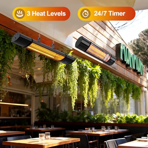 Image of Hanging Patio Heater, Outdoor Electric Heater, Wall Mounted & Ceiling Infrared Garage Heater for Outdoor /Indoor Use, 1500W, Remote Control, Black