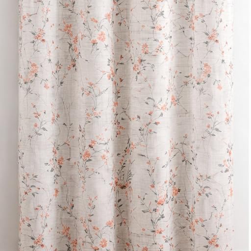 Image of THE LINEN COMPANY Cotton Sheer Printed Curtain for Window Bedroom and Living Roonm Home dcor Set of 2 (06 Feet,Coral Leaf)