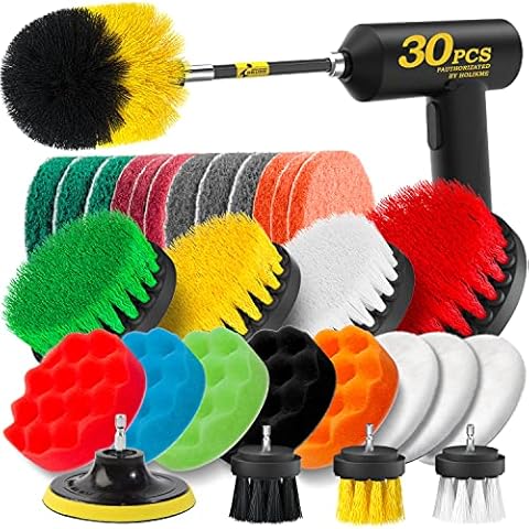 Holikme 25Piece Drill Brush Attachments Set,Scrub Pads & Sponge, Power Scrubber Brush with Extend Long Attachment All Purpose Clean for Grout, Tiles, Sinks, Bathtub, Bathroom, Kitchen Cover