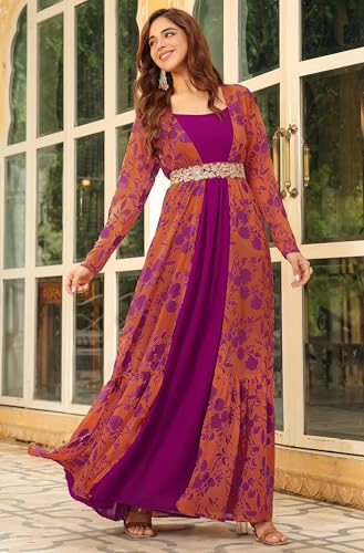 Janasya Women's Georgette Pink Solid Festive Wear Dress for Women4