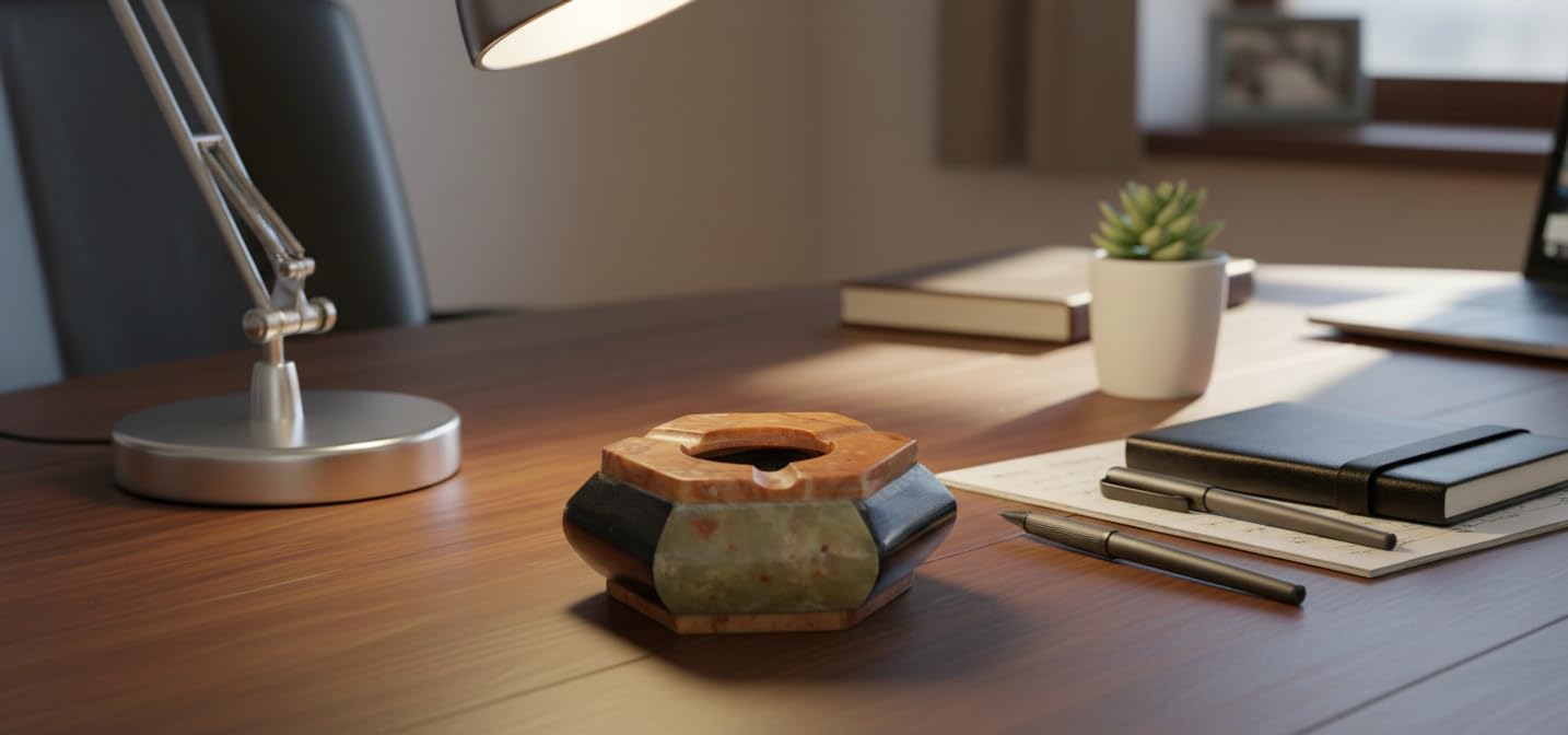 CRAFT BY HANDS Multi Colour Stone Hexagonal Ashtray, Glossy Finish, 9 cm, Natural Stone-image-3