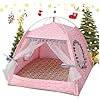 Gigreinc Cat Princess Indoor Tent House Pet Dog Cute Floral Cave Nest Bed Portable Dog Tents (M:38x38x36cm/15x15x14inch, Floral Pink)