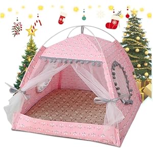 Gigreinc Cat Princess Indoor Tent House Pet Dog Cute Floral Cave Nest Bed Portable Dog Tents (M:38x38x36cm/15x15x14inch, Floral Pink)