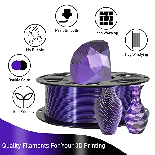 Image of MIKA3D 1.75mm Silk Shiny Purple Black PLA Dual Color Co-Extrusion 3D Filament, 2 Colors in 1 3D Filament, 1KG 3D Printing Material with Bicolor Dichromatic 2 Silk Shiny Colors, Widely Fit 3D Printers
